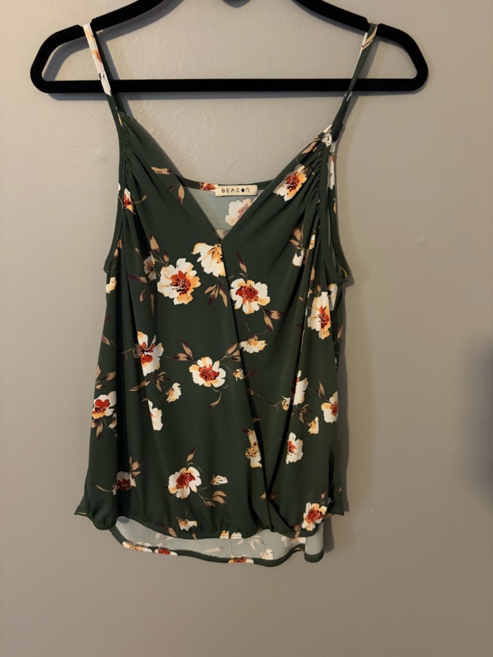 Beacon Olive Green Floral Wrap-Front Camisole